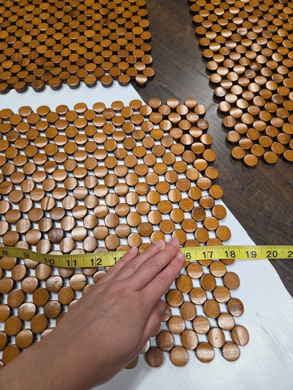 Vintage Mid-Century Modern Wood Disc Placemats, Set of 3, Flexible Geometric Tab